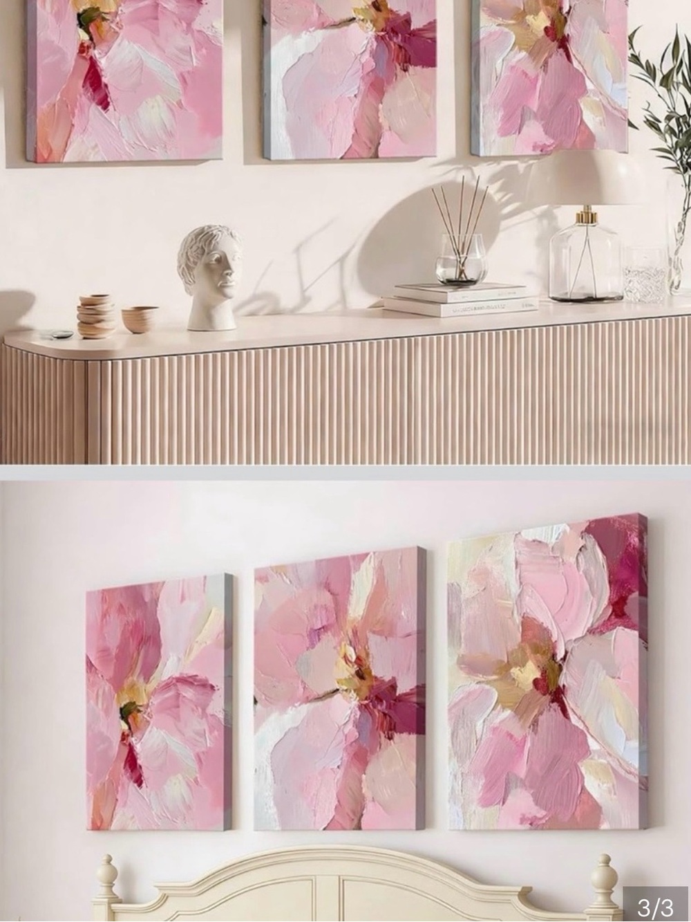 Amazon Pink Floral Triptych Canvas Set 12x16